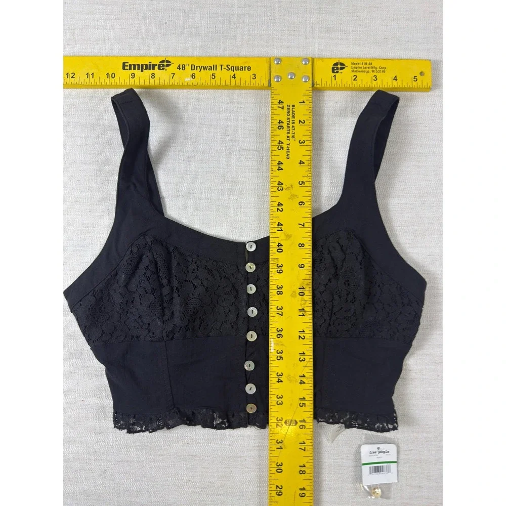 Intimately Free People Black Lace Button Front Crop Top Size L
